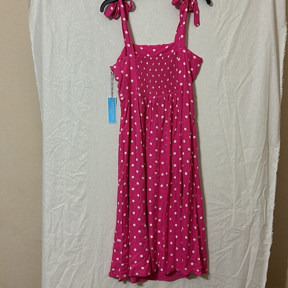 NWT Draper James RSVP pink white polka dots tie strap midi dress. Size small - Picture 2 of 6